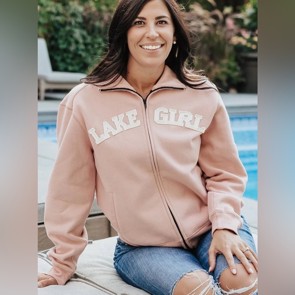 lake girl Jackets & Blazers - Lake Girl women’s blush pink cotton appliqué full zip up jacket NWT